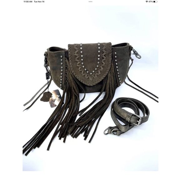 Montana West Fringe Crossbody Purse - Real Leather With Horsehair, Western Style